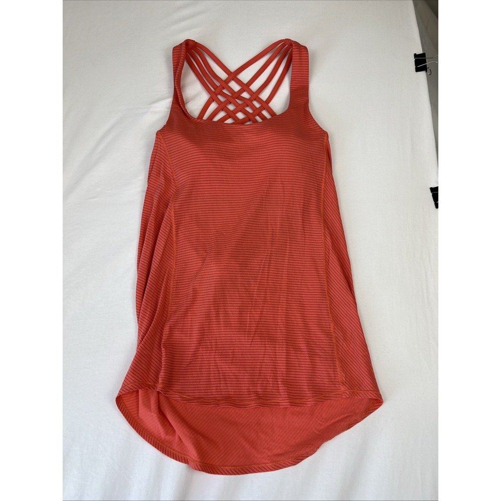 Lululemon Free to Be Serene Tank Top Built-in Bra Pink Striped Strappy Back Sz 6